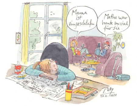 Corona-Zeichnungen von Peter Gaymann: Mama ist eingeschlafen // HIMBEER
