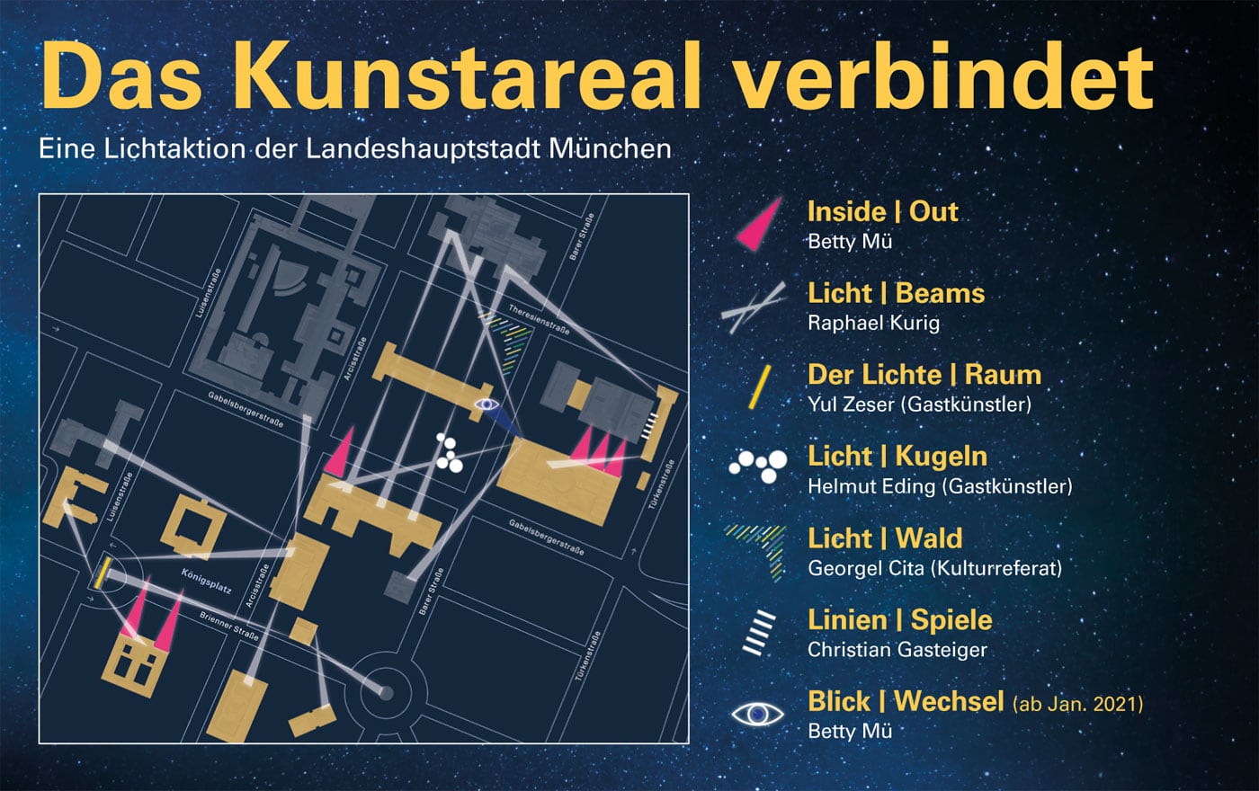 Übersichtsplan Lichtaktion im Kunstareal München // HIMBEER