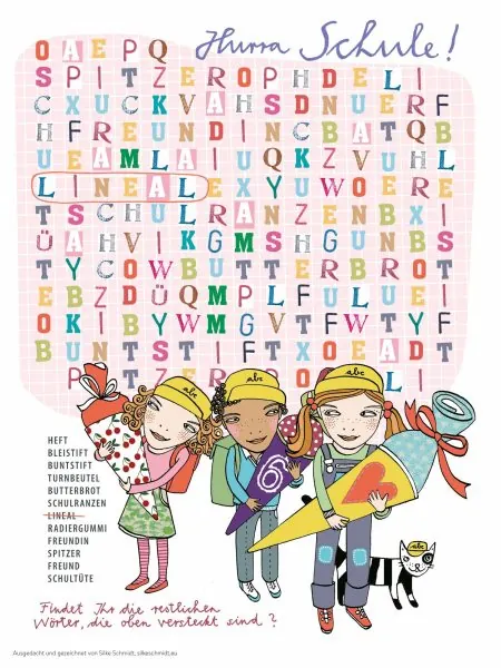 HIMBEERCHEN Kinderrätsel von Silke Schmidt: Hurra Schule! Wer löffelt die Buchstabensuppe aus? // HIMBEER