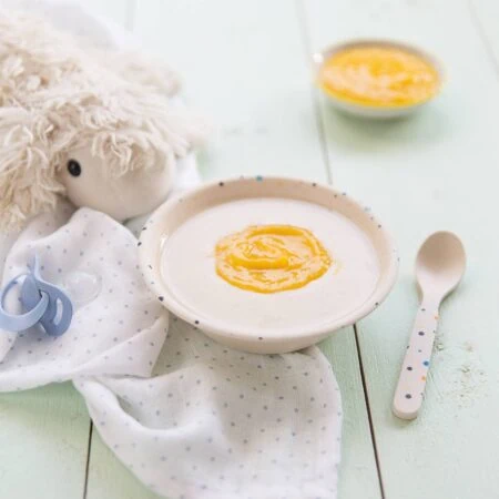 Rezept für Gute-Nacht-Brei mit Mangopüree // HIMBEER