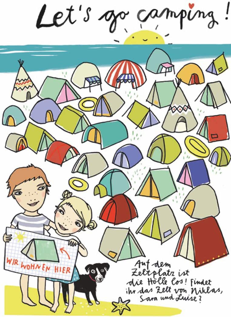 Kinderrätsel kostenlos zum Ausdrucken: Zeltplatz mit Kindern // HIMBEER