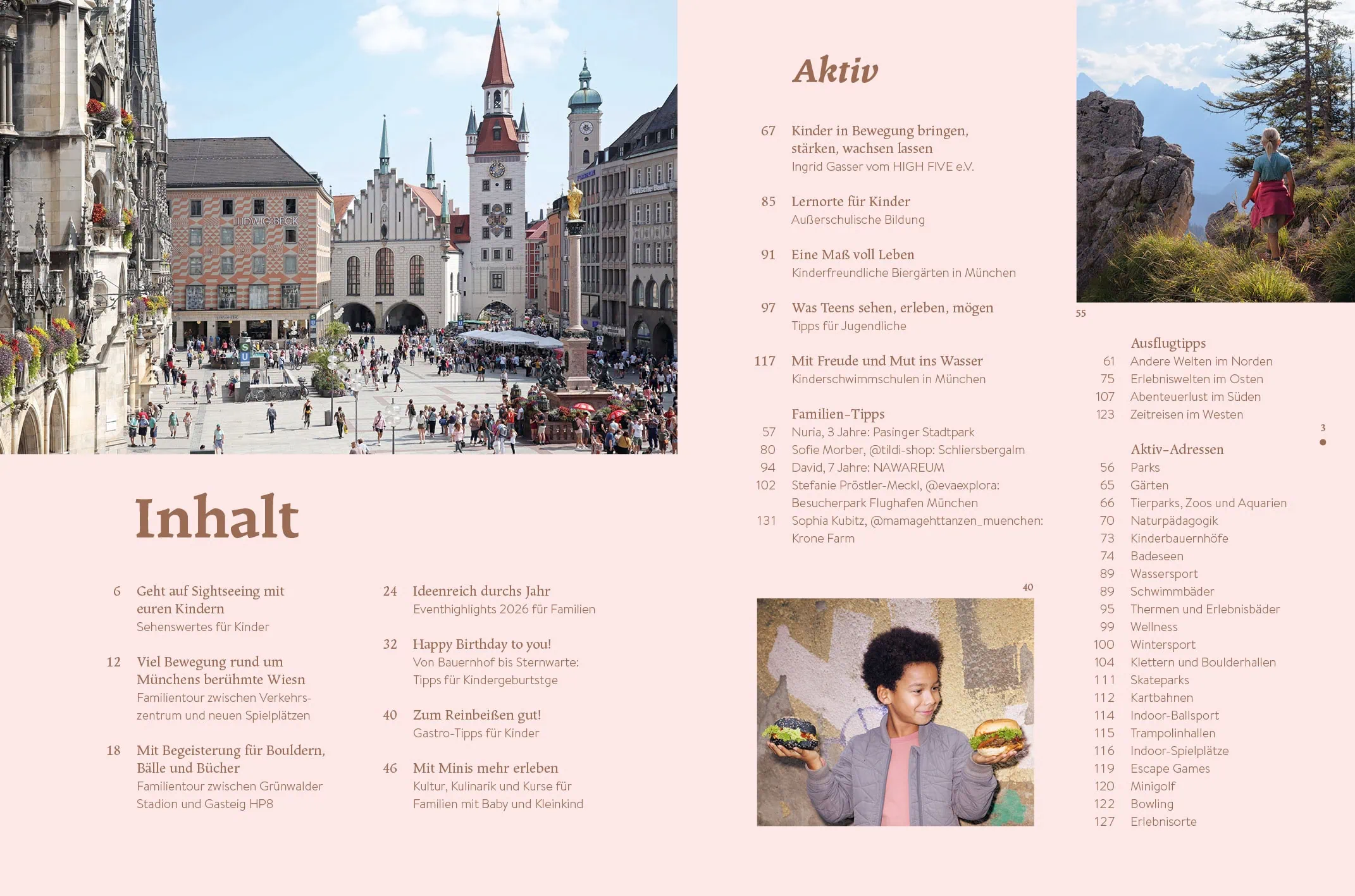Reiseführer und Stadtführer für Familien in München – der Familien-Freizeit-Guide München mit Kind 2026 aus dem HIMBEER Verlag: Inhaltsverzeichnis