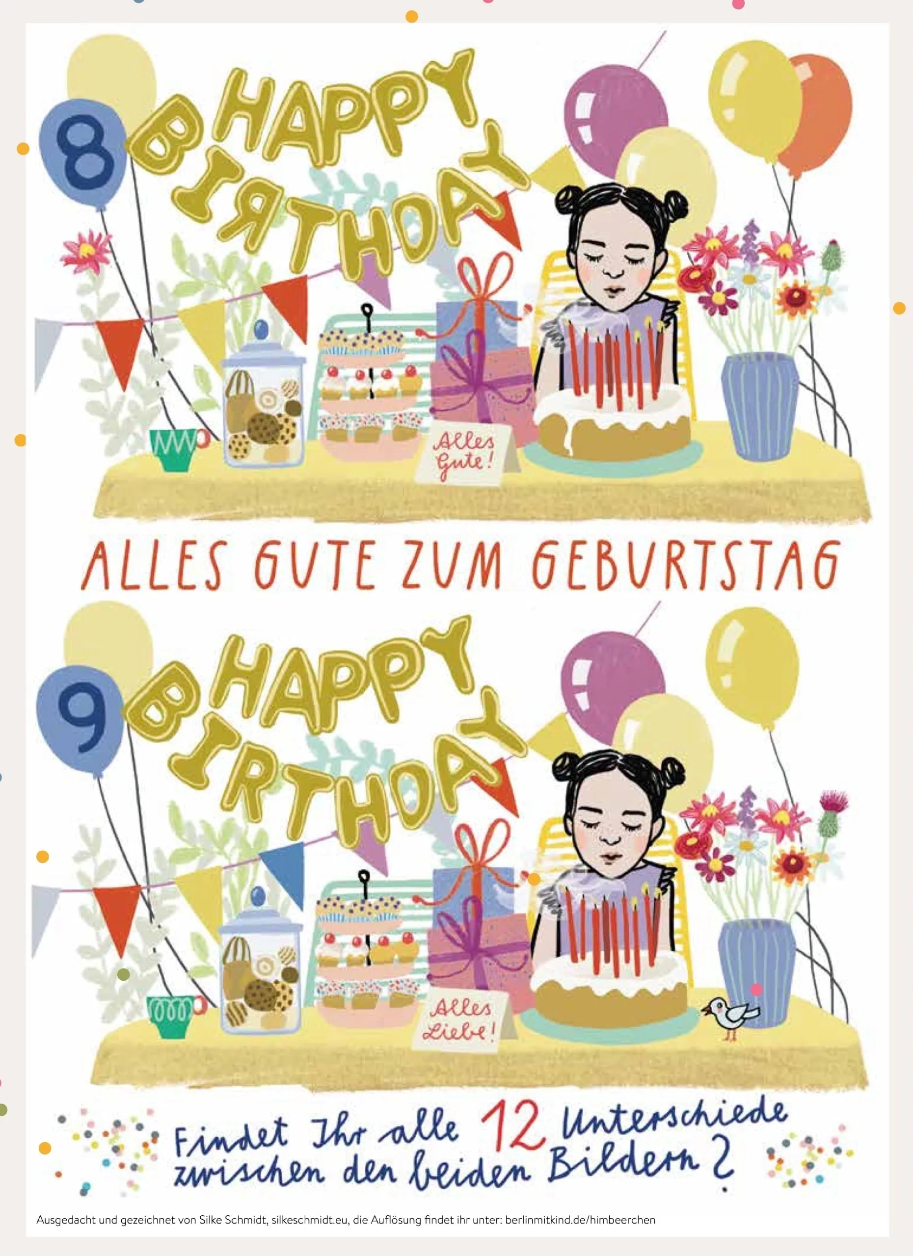 HIMBEERCHEN Kinderrätsel: Alles Gute zum Geburtstag – HAPPY BIRTHDAY-Suchspiel